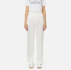 Tailleur|Pantaloni E Shorts|Elisabetta Franchi Pantalone dritto in satin con bande in raso Avorio