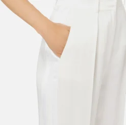 Tailleur|Pantaloni E Shorts|Elisabetta Franchi Pantalone dritto in satin con bande in raso Avorio