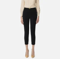 Pantaloni E Shorts|Elisabetta Franchi Pantalone dritto in tessuto tecnico con morsetto Nero
