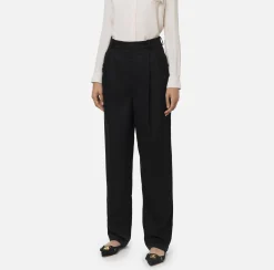 Pantaloni E Shorts|Elisabetta Franchi Pantalone gamba ampia con doppia pinces in fresco di lana stretch Nero