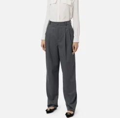 Pantaloni E Shorts|Elisabetta Franchi Pantalone gamba ampia con doppia pinces in fresco di lana stretch SteelMelange