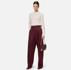 Pantaloni E Shorts|Elisabetta Franchi Pantalone gamba ampia con doppia pinces in fresco di lana stretch RougeNoir