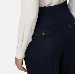 Pantaloni E Shorts|Elisabetta Franchi Pantalone gamba ampia con doppia pinces in fresco di lana stretch Navy