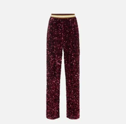 Tailleur|Pantaloni E Shorts|Elisabetta Franchi Pantalone in ciniglia ricamata con paillettes RougeNoir