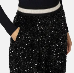 Tailleur|Pantaloni E Shorts|Elisabetta Franchi Pantalone in ciniglia ricamata con paillettes Nero