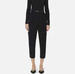 Pantaloni E Shorts|Elisabetta Franchi Pantalone in crêpe con cintura e ricamo Nero
