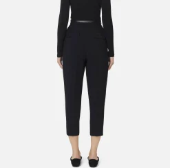 Pantaloni E Shorts|Elisabetta Franchi Pantalone in crêpe con cintura e ricamo Nero