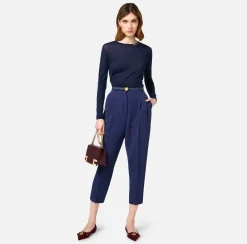 Pantaloni E Shorts|Elisabetta Franchi Pantalone in crêpe con cintura e ricamo Navy