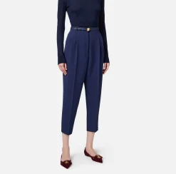 Pantaloni E Shorts|Elisabetta Franchi Pantalone in crêpe con cintura e ricamo Navy