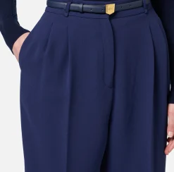 Pantaloni E Shorts|Elisabetta Franchi Pantalone in crêpe con cintura e ricamo Navy