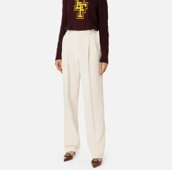 Pantaloni E Shorts|Elisabetta Franchi Pantalone in crêpe stretch con doppie pinces Burro