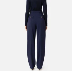Pantaloni E Shorts|Elisabetta Franchi Pantalone in crêpe stretch con doppie pinces Navy