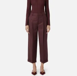 Pantaloni E Shorts|Elisabetta Franchi Pantalone in fresco lana con pinces e risvolto RougeNoir