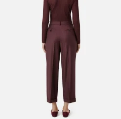 Pantaloni E Shorts|Elisabetta Franchi Pantalone in fresco lana con pinces e risvolto RougeNoir