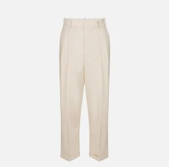 Pantaloni E Shorts|Elisabetta Franchi Pantalone in fresco lana con pinces e risvolto Crema