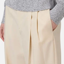 Pantaloni E Shorts|Elisabetta Franchi Pantalone in fresco lana con pinces e risvolto Crema