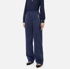 Pantaloni E Shorts|Elisabetta Franchi Pantalone in nylon tecnico con zip Navy