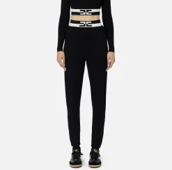 Pantaloni E Shorts|Elisabetta Franchi Pantalone jogger in viscosa con bande logo Nero/Burro