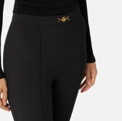 Pantaloni E Shorts|Elisabetta Franchi Pantalone palazzo in crêpe stretch con morsetto Nero