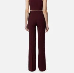 Tailleur|Pantaloni E Shorts|Elisabetta Franchi Pantalone palazzo in crêpe stretch con rivetto logo RougeNoir