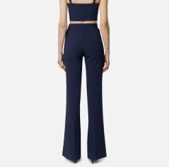 Tailleur|Pantaloni E Shorts|Elisabetta Franchi Pantalone palazzo in crêpe stretch con rivetto logo Navy