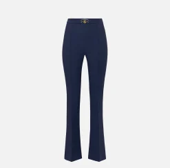 Pantaloni E Shorts|Elisabetta Franchi Pantalone palazzo in crêpe stretch con morsetto Navy