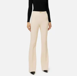 Pantaloni E Shorts|Elisabetta Franchi Pantalone palazzo in crêpe stretch con morsetto Crema