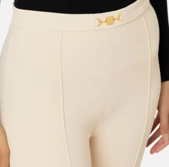 Pantaloni E Shorts|Elisabetta Franchi Pantalone palazzo in crêpe stretch con morsetto Crema