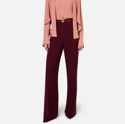 Pantaloni E Shorts|Elisabetta Franchi Pantalone palazzo in raso con cintura RougeNoir