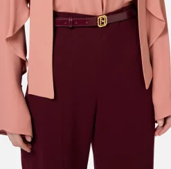 Pantaloni E Shorts|Elisabetta Franchi Pantalone palazzo in raso con cintura RougeNoir