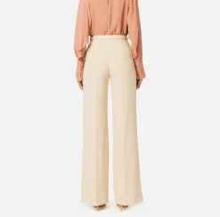 Pantaloni E Shorts|Elisabetta Franchi Pantalone palazzo in raso con cintura Crema