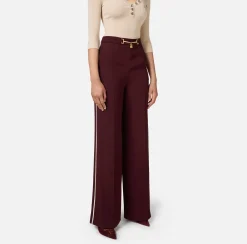 Pantaloni E Shorts|Elisabetta Franchi Pantalone palazzo in satin con morsetto RougeNoir/Burro