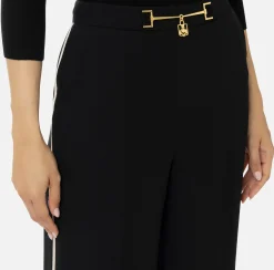 Pantaloni E Shorts|Elisabetta Franchi Pantalone palazzo in satin con morsetto Nero/Burro