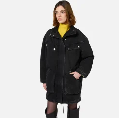 Giacche & Trench|Elisabetta Franchi Parka over in denim con ecomontone Nero