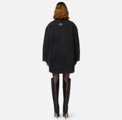 Giacche & Trench|Elisabetta Franchi Parka over in denim con ecomontone Nero
