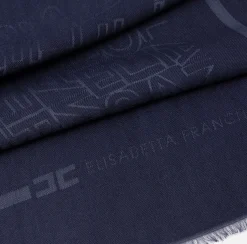 Sciarpe|Elisabetta Franchi Pashmina quadrata in viscosa jacquard con lettering logo Navy