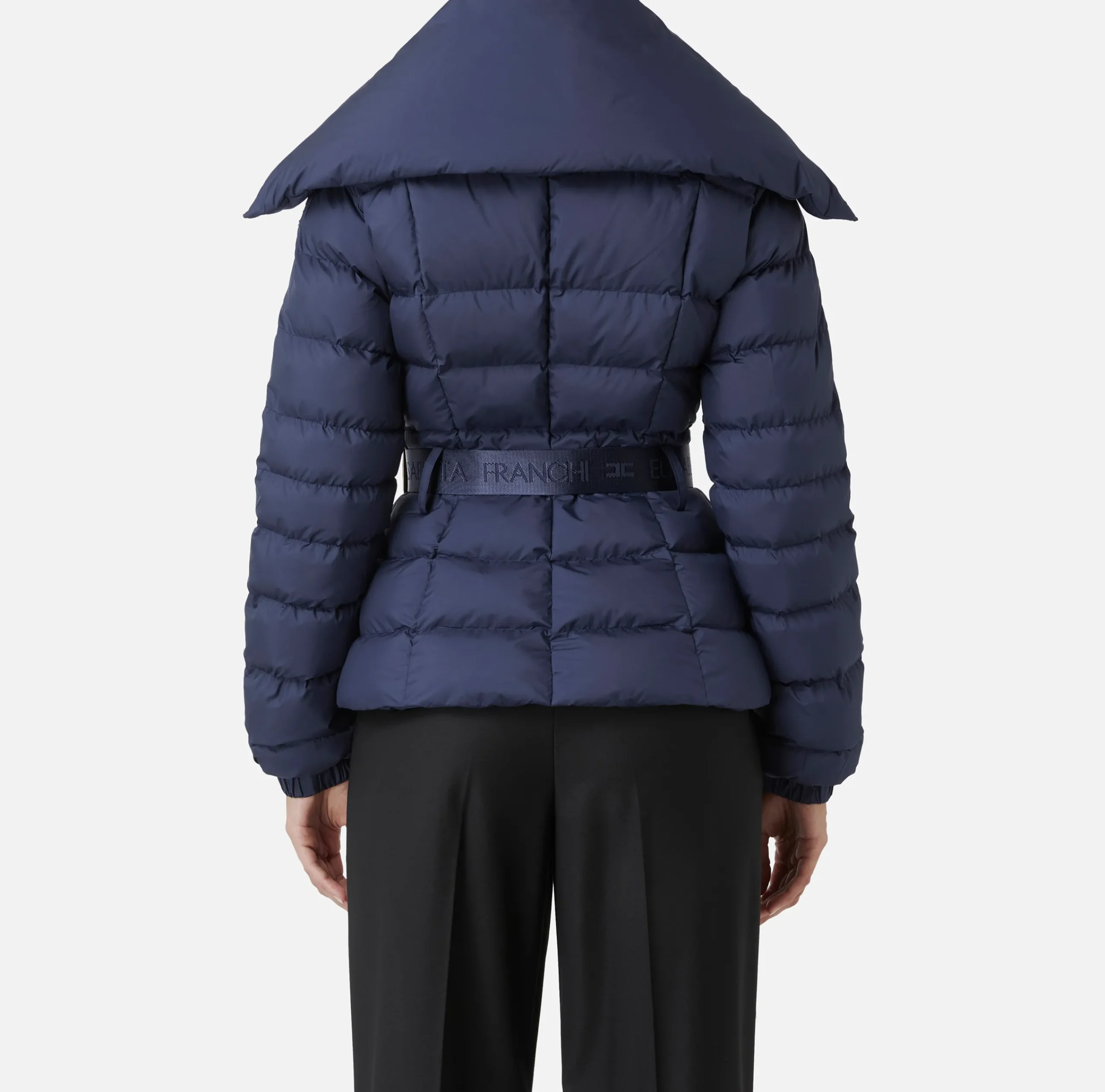 Capispalla|Elisabetta Franchi Piumino corto in nylon con ampio collo Navy