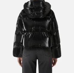 Capispalla|Elisabetta Franchi Piumino cropped in nylon effetto metallizzato Nero