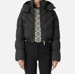 Capispalla|Elisabetta Franchi Piumino cropped in nylon lucido Nero