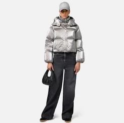 Capispalla|Elisabetta Franchi Piumino cropped in nylon effetto metallizzato Steel