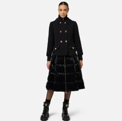 Capispalla|Elisabetta Franchi Piumino in nylon e panno con gonna a ruota Nero