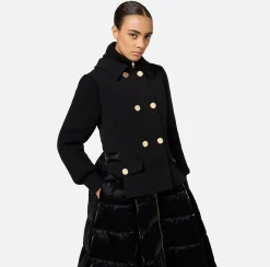 Capispalla|Elisabetta Franchi Piumino in nylon e panno con gonna a ruota Nero