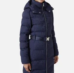 Capispalla|Elisabetta Franchi Piumino lungo in nylon jacquard lettering Navy