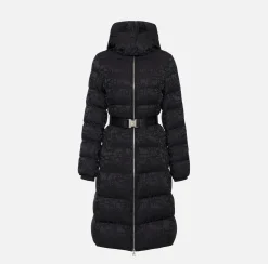 Capispalla|Elisabetta Franchi Piumino lungo in nylon jacquard lettering Nero