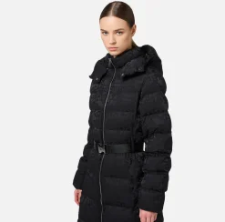 Capispalla|Elisabetta Franchi Piumino lungo in nylon jacquard lettering Nero