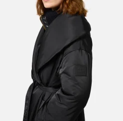 Capispalla|Elisabetta Franchi Piumino lungo in nylon satin con ampio collo Nero
