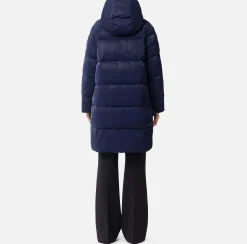 Capispalla|Elisabetta Franchi Piumino lungo in nylon satin con cappuccio Navy