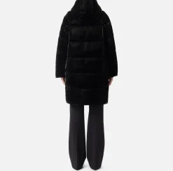 Capispalla|Elisabetta Franchi Piumino lungo in nylon satin con cappuccio Nero