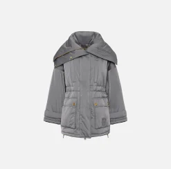 Capispalla|Elisabetta Franchi Piumino over tipo aviator in nylon satin Steel