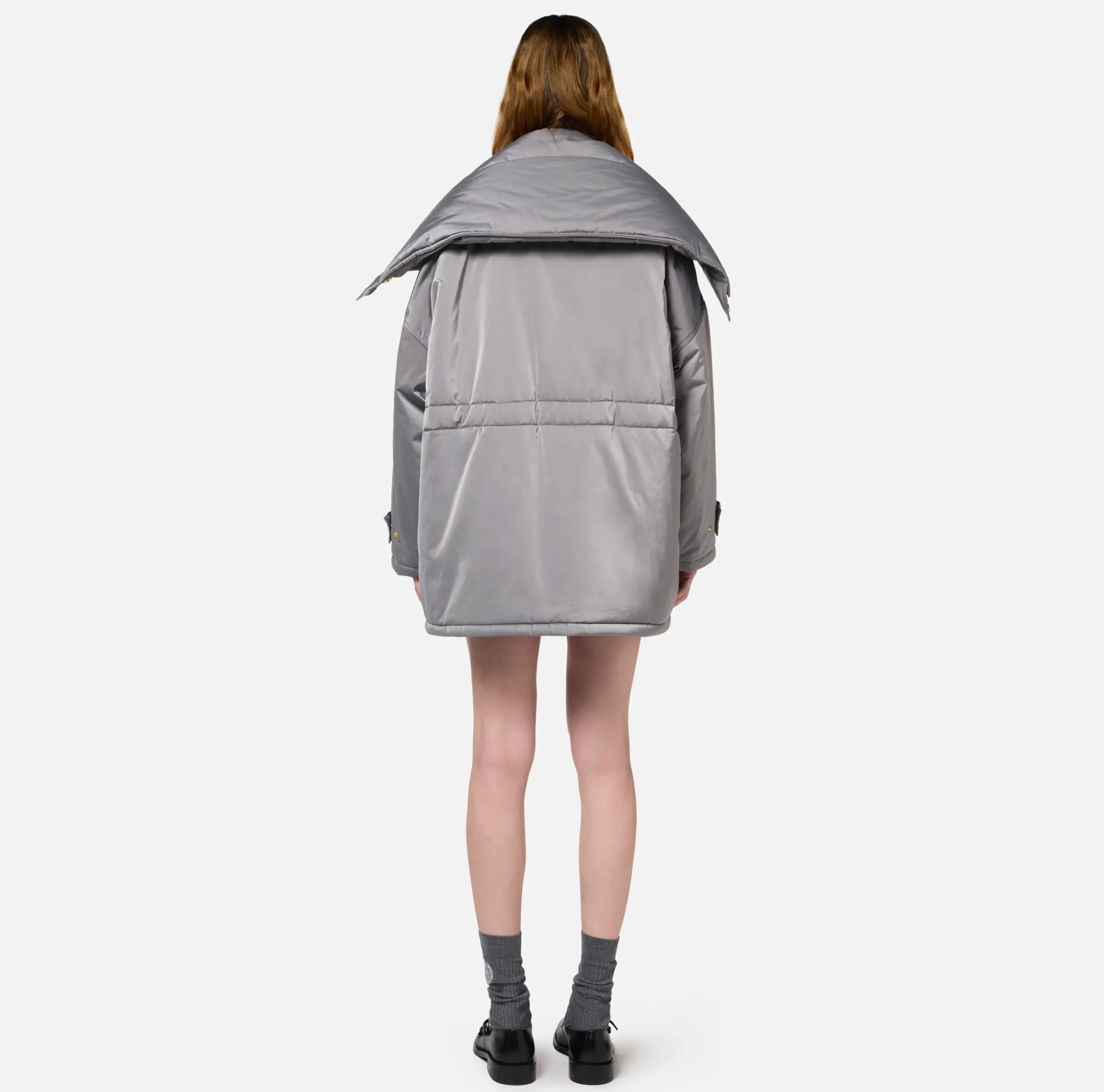 Capispalla|Elisabetta Franchi Piumino over tipo aviator in nylon satin Steel